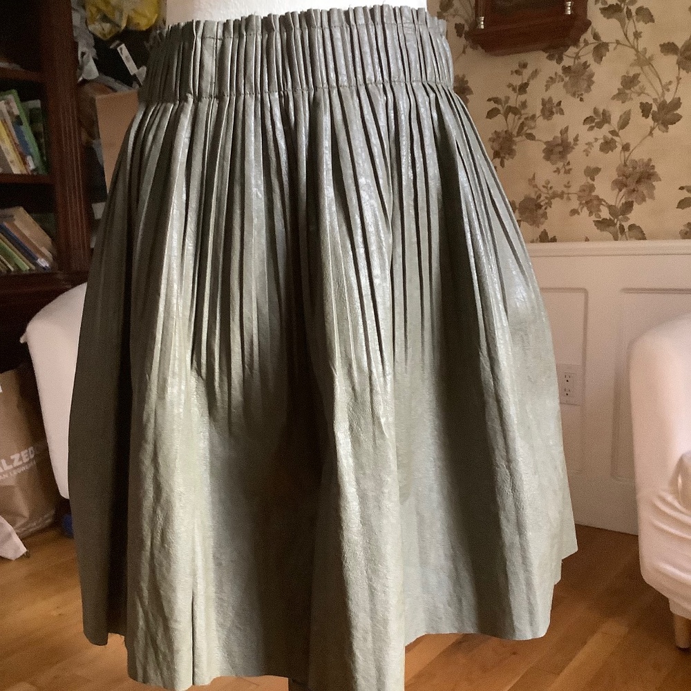 By Anthropologie Faux Leather Mini Skirt Olive Green Size M